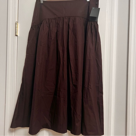 Massimo Dutti Skirt w Yoke Detail | Chocolate 100% Cotton Midi. Quiet Luxury NWT - Picture 8 of 12